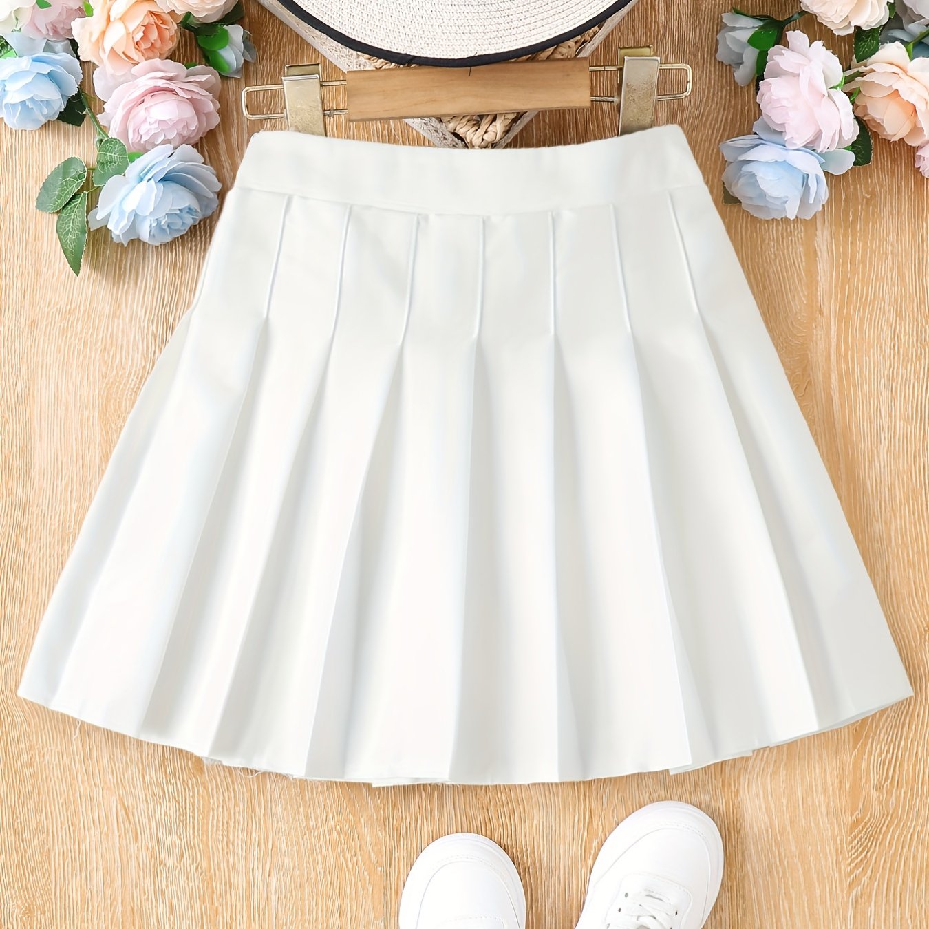 Girls' High Waist Pleated Skater A Line Skirt