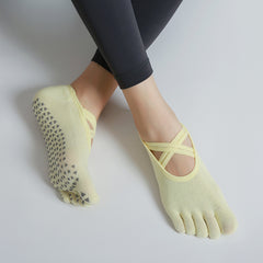 Criss Cross Anti Slip Yoga Socks 5 Toes Towel Bottom