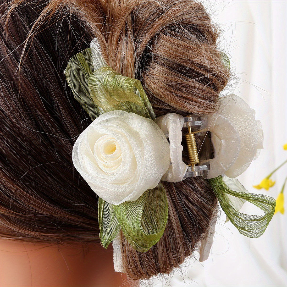 Fabric Rose Hair Claw Ponytail Holder Women Girls Sweet Hair Claw