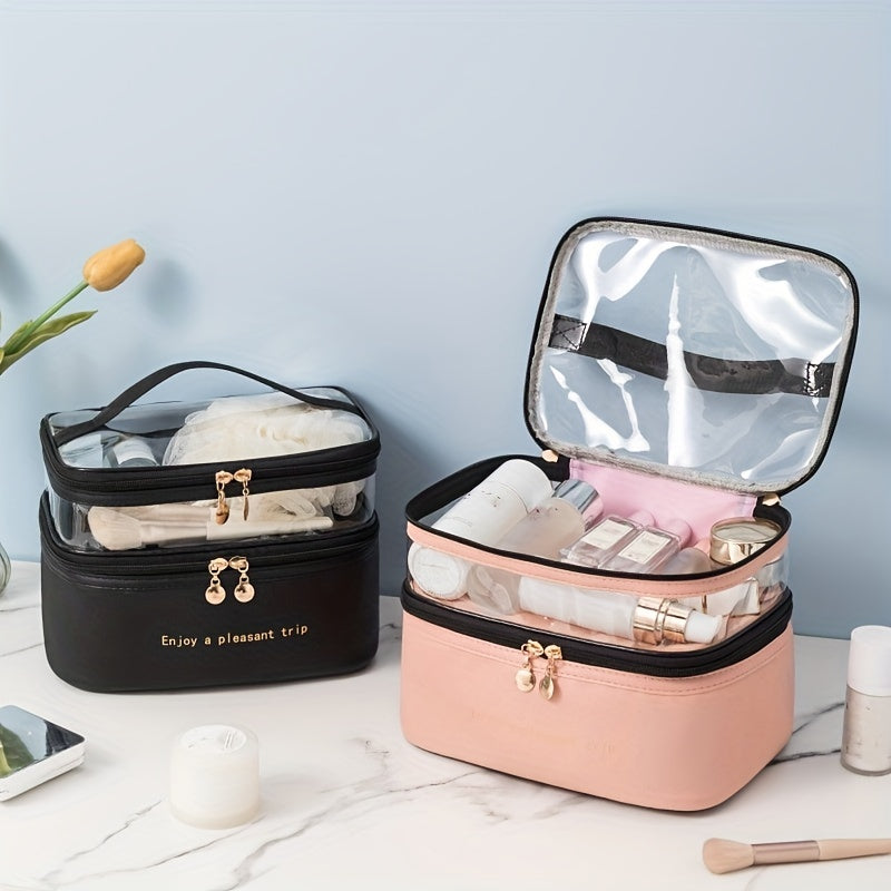 Double Layer Square Makeup Bag Waterproof Travel Toiletry Bag