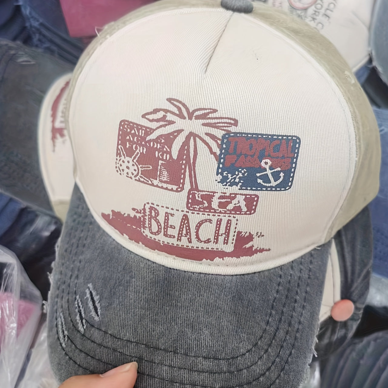 Graffiti Print Baseball Cap Washed Distressed Cap