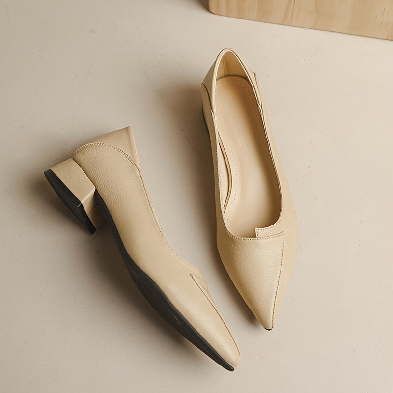 Women's Pointed Toe Chunky Low Heels Slip On Court Pumps