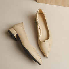 Women's Pointed Toe Chunky Low Heels Slip On Court Pumps