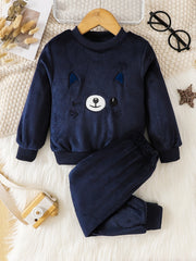 Cartoon Cat Long Sleeve Warm Fleece Pajama Set
