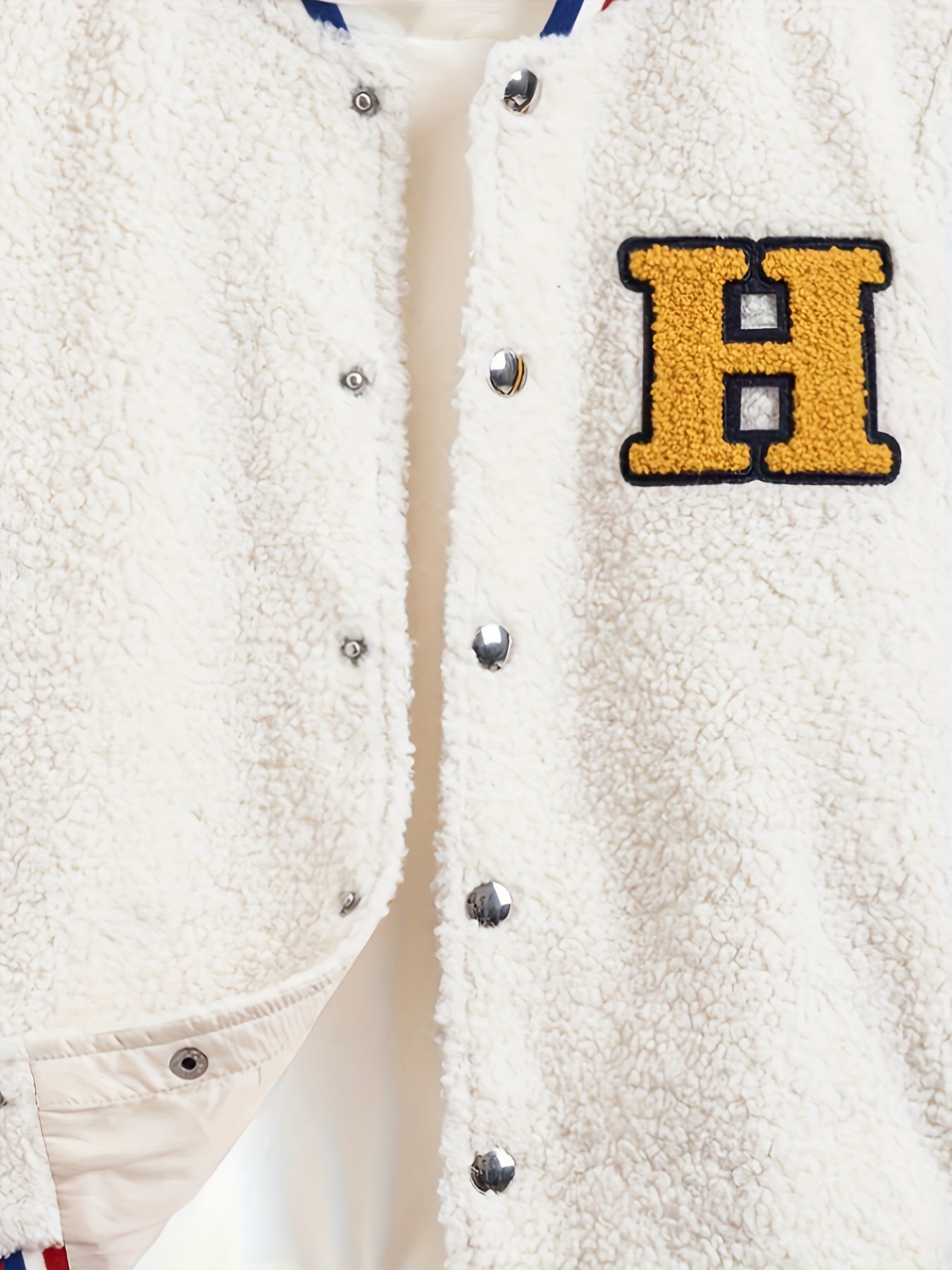 Kid's H Patched Varsity Jacket Teddy Fleece Coat