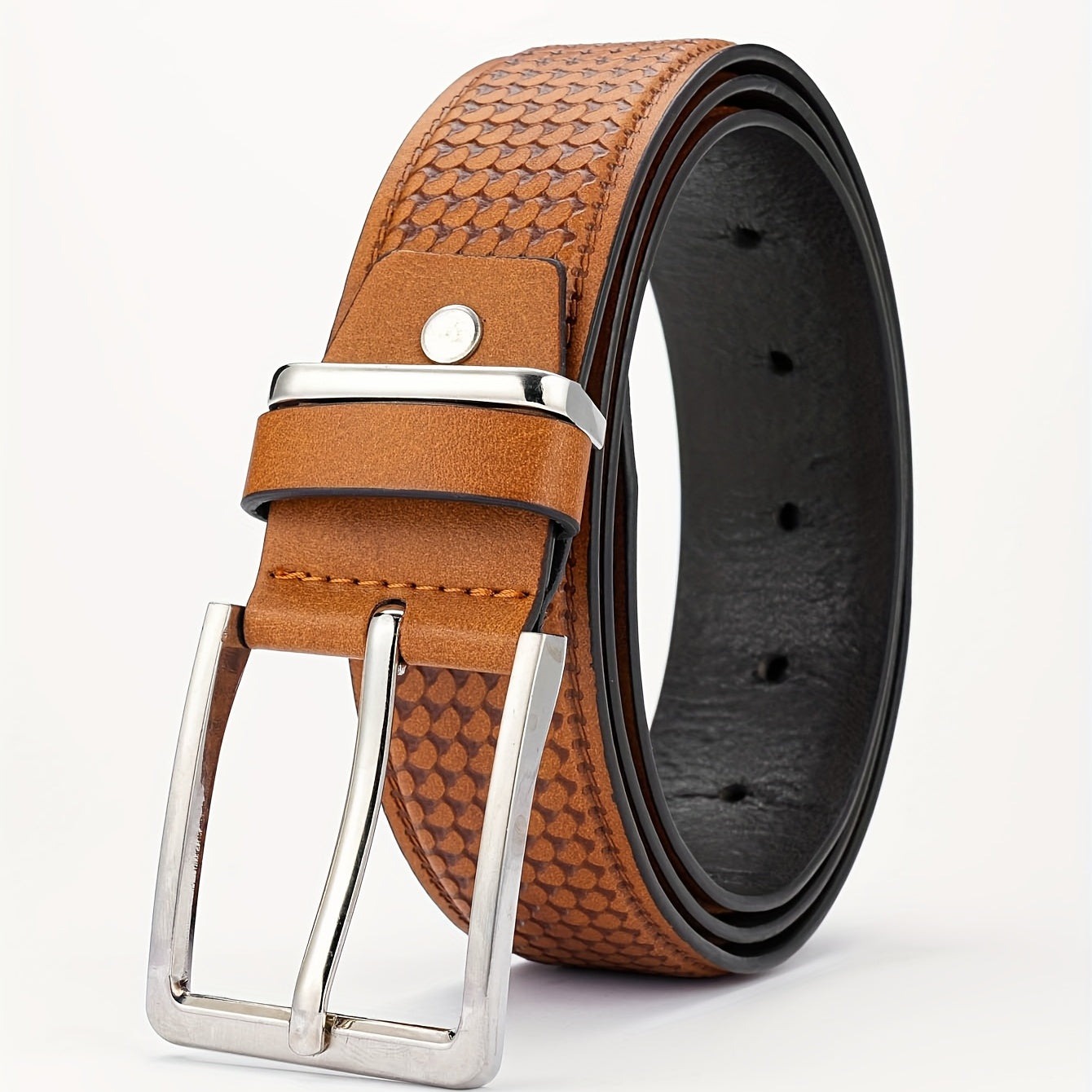 Alloy Pin Buckle PU Striped Belt for Men