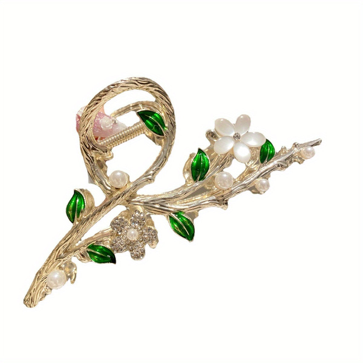 Golden Metal Hair Claw Flower Leaf Jaw Clip Nonslip Hair Clamp