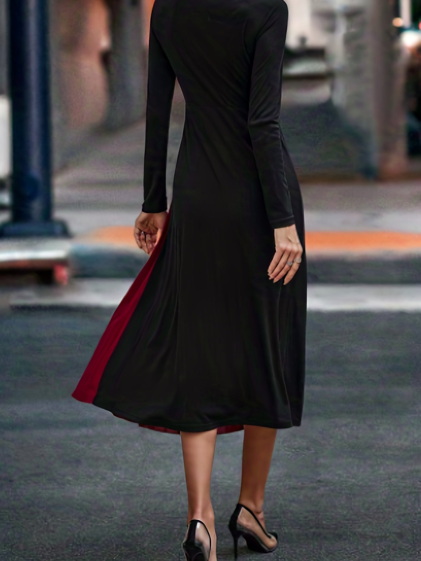  Colorblock Long Sleeve Maxi Dress
