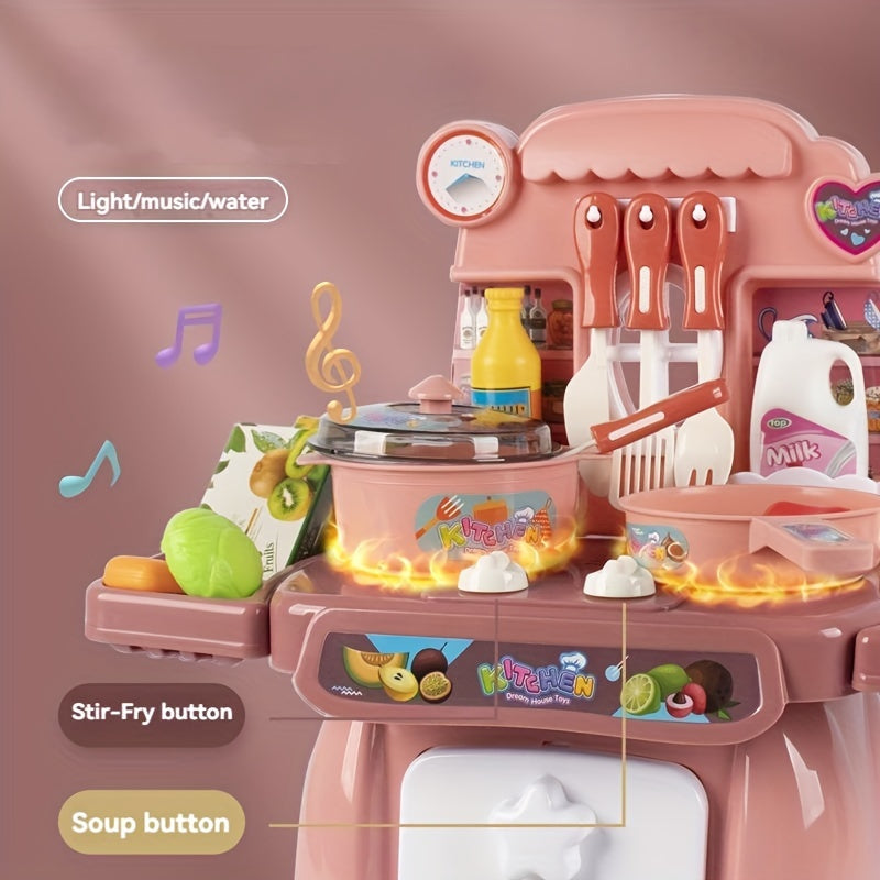 Kids Pretend Play Kitchen Set with Sounds and Lights