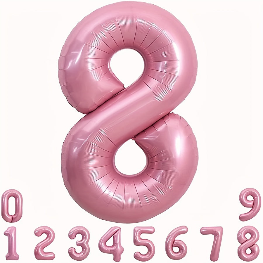 40 Inch Macaron Pink Number Balloons 0-9 with Ribbon & Straw