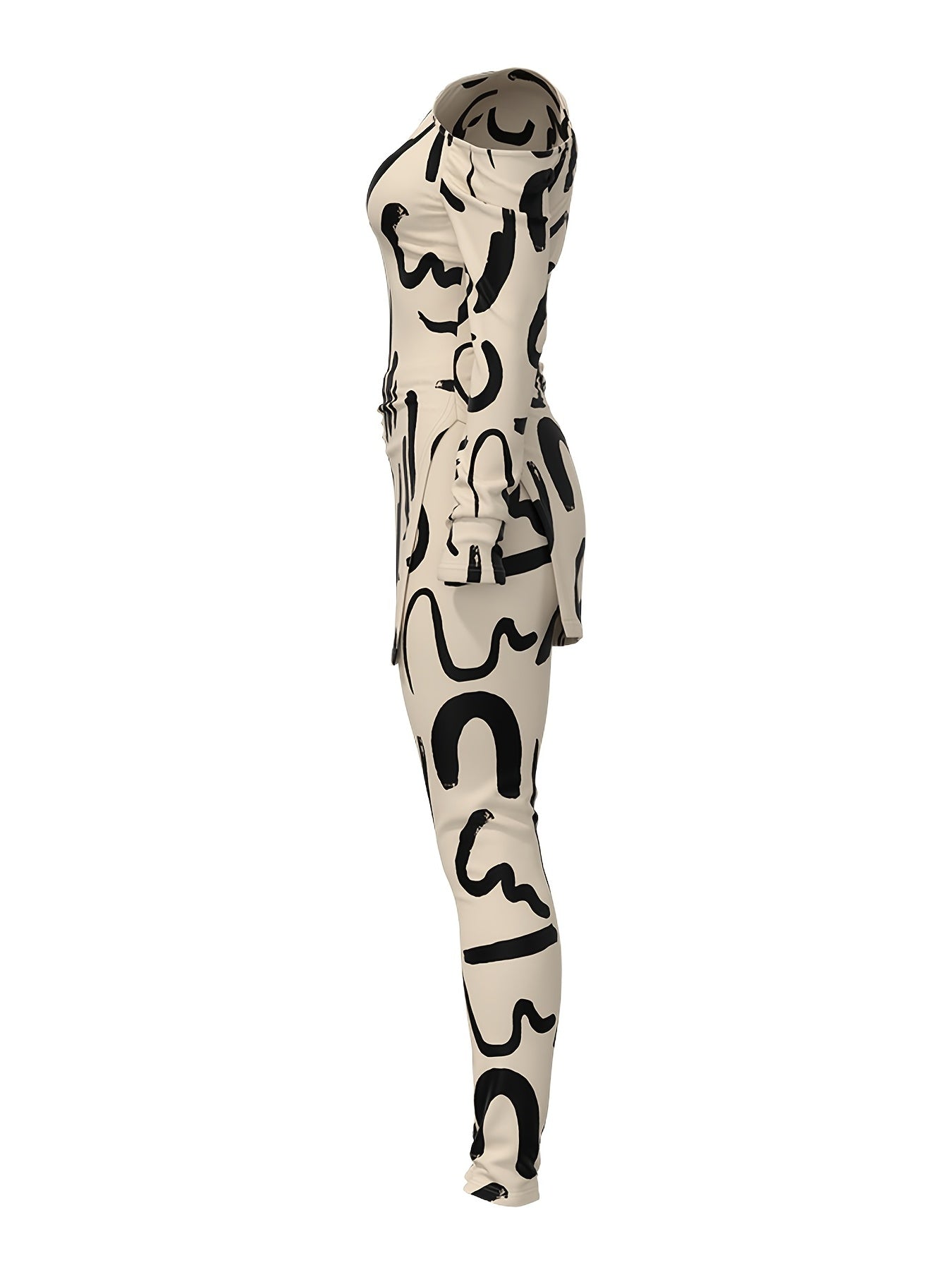 Casual Letter Print Two piece Set Side Split T shirt & Skinny Pants