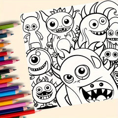 20 Page Doodle Monster Adult Coloring Book for Halloween