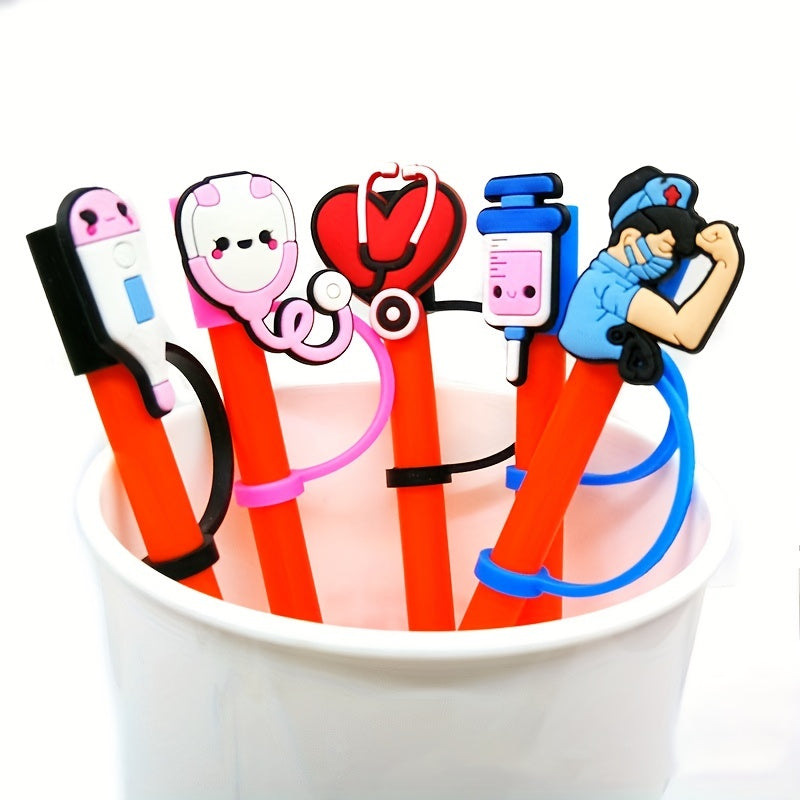 5pcs Cartoon Medical Style Straw Tips Reusable Straw Covers For 6 8 Mm Straws