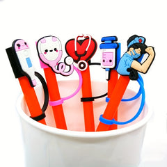 5pcs Cartoon Medical Style Straw Tips Reusable Straw Covers For 6 8 Mm Straws