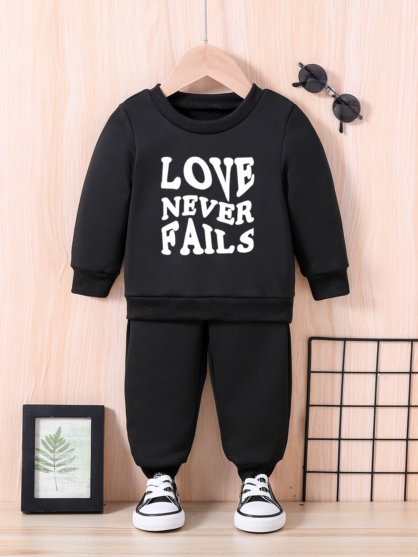 Baby Love Print Casual Outfit Long Sleeve Sweatshirt Trousers Set