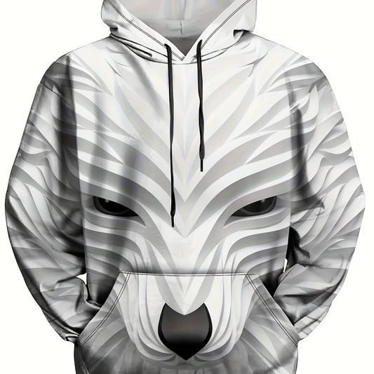 Wolf Graphic Print Hoodie for Men Loose Hooded Pullover Autumn Winter