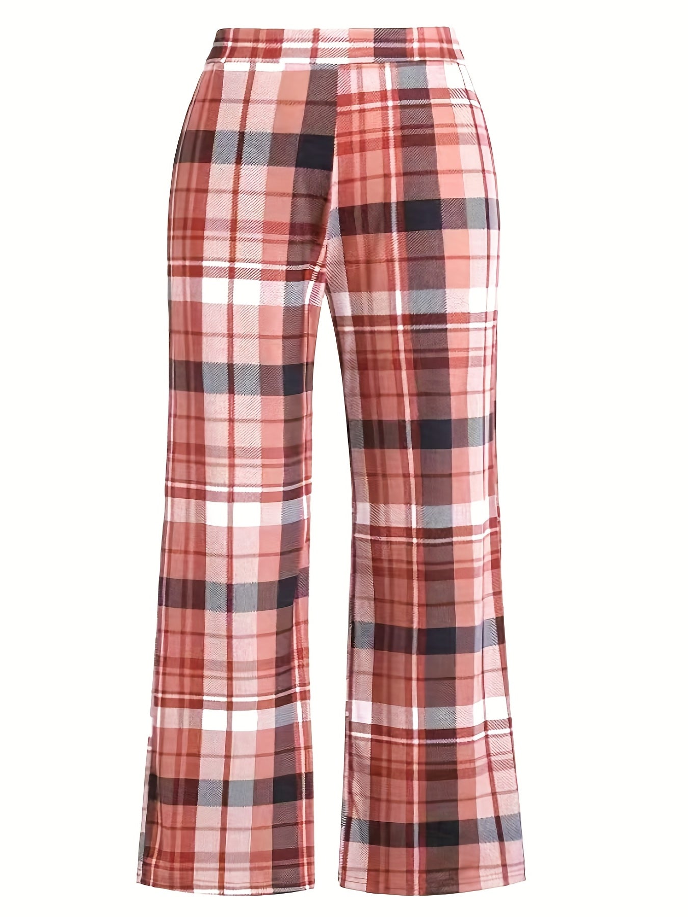 Women's Plus Plaid Print Elastic Wide Leg Pants