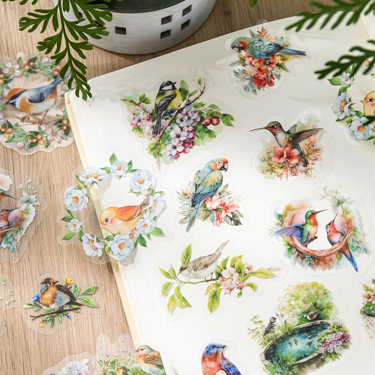 30pcs Flying Bird & Flower PET Ink Sticker Pack for Journal Decoration