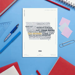 Iowa State Letter Map Stickers for Children - Modern Typography Art Series