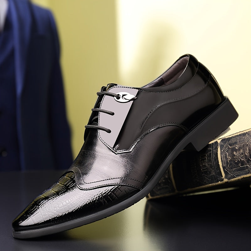 Crocodile Print Leather Pointed Toe Dress Shoes
