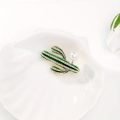 Cactus Brooch Pin Faux Pearl Lapel Pin for Jackets Dress Suit Hats Scarves Pants