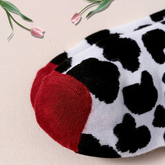 Colorblock Socks Cow Spots Print Mid Tube Socks Women's Stockings