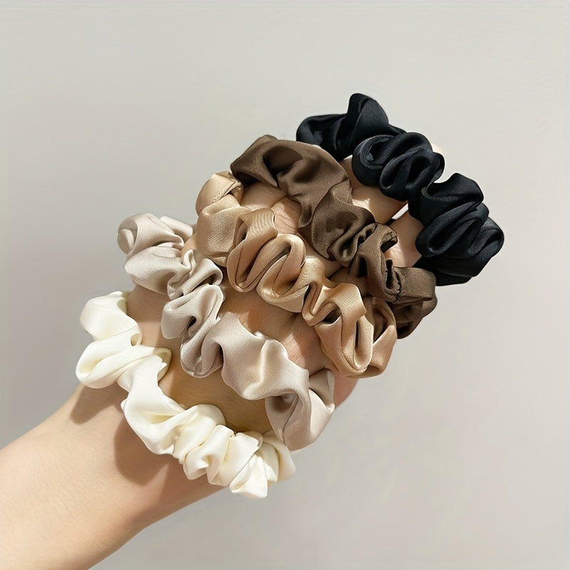 Vintage Wide Satin Scrunchie Hair Tie Head Rope High Ponytail Leather Band