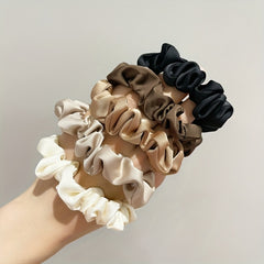 Vintage Wide Satin Scrunchie Hair Tie Head Rope High Ponytail Leather Band