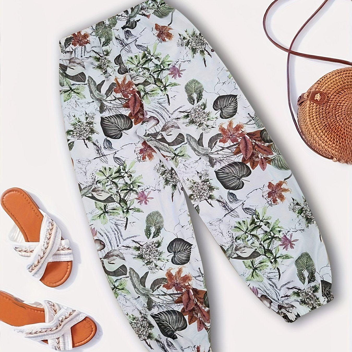 Floral Print Wide Leg Pants Summer Casual Women's Clothing