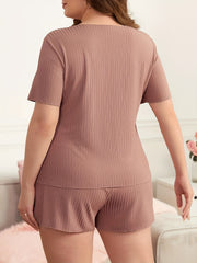  Ribbed Short Sleeve Pajama Set Women's 2pcs