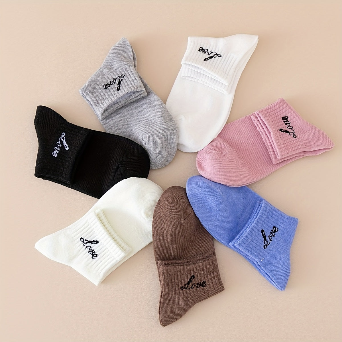 7 Pairs Letter Print Short Socks Women's Stockings