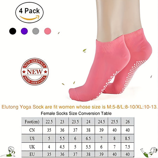 4 Pairs Solid Low Cut Non Slip Yoga Sports Socks with Silicone Bottom