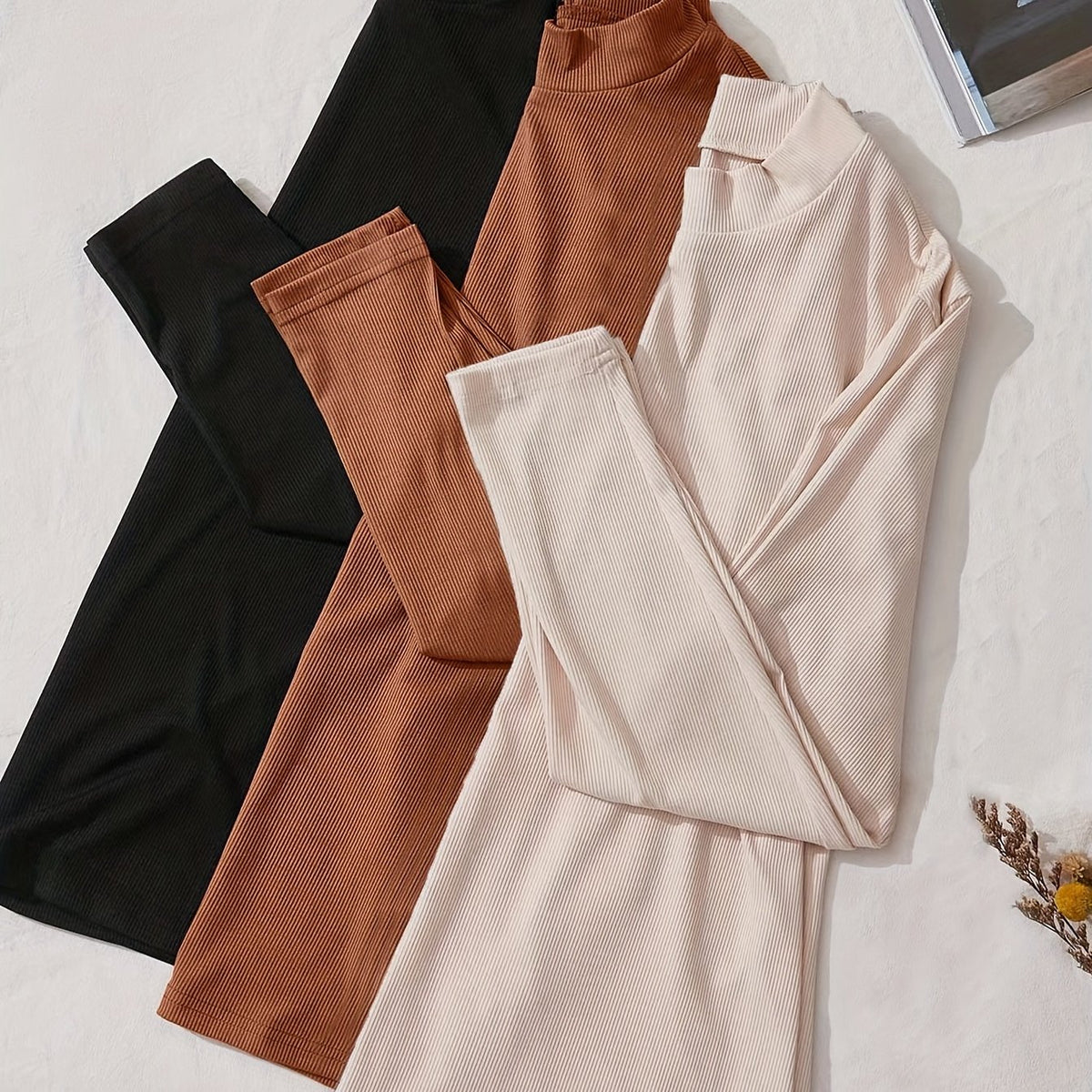 3 Pack Plus Size Ribbed Knit Long Sleeve Mock Neck Top Set