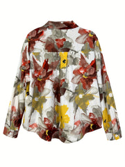  Tie Dye Floral Print Long Sleeve Button Up Collar Shirt Top