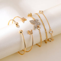 5pk Golden Butterfly Cuff Bangle Bracelet Set