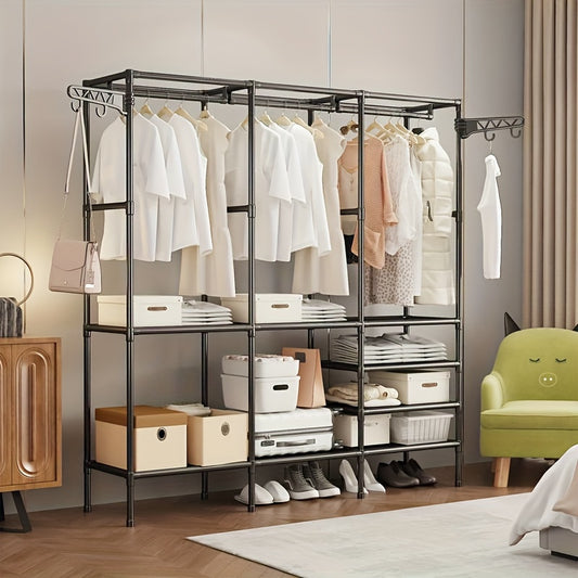 Three-row Large Capacity Carbon Steel Coat Rack Floor to Ceiling