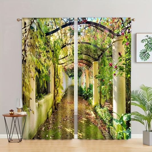 2pcs Modern Digital Printed Outdoor Curtains for Stylish Decor