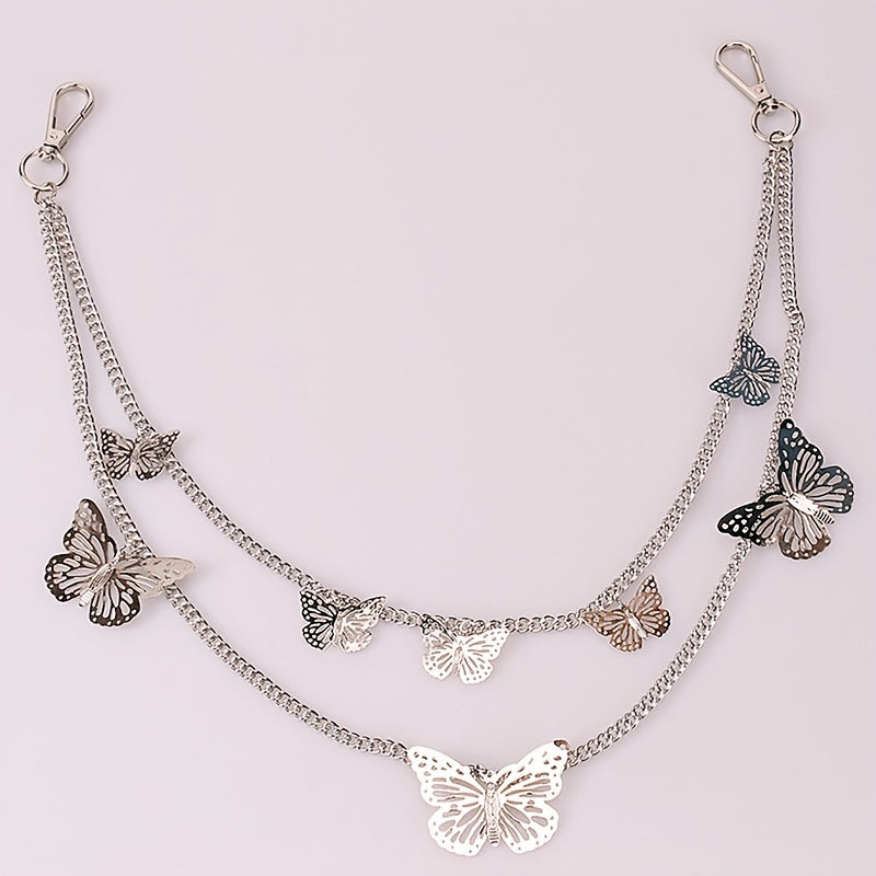 Butterfly Decor Double Layer Pant Chain Pocket Chain Belt Decorative