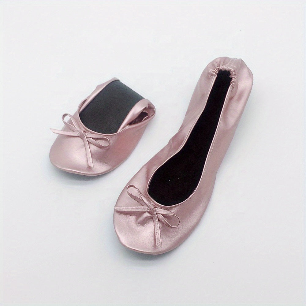 Women's Rollable Ballet Flats Soft Sole Wedding Shoes + Bag