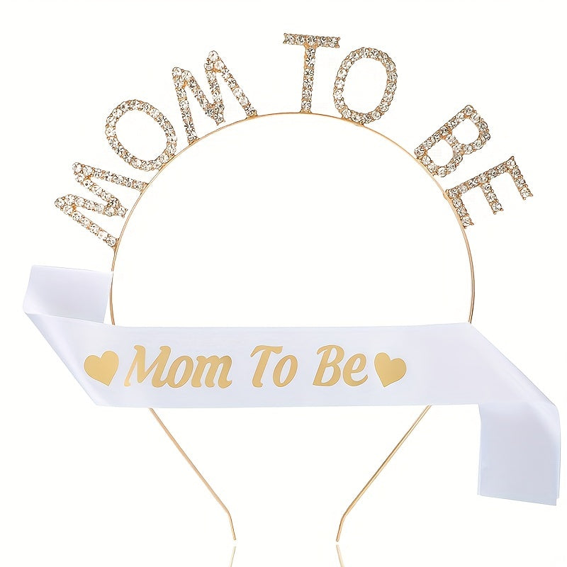 MOM TO BE Rhinestone Headband & Sash Set