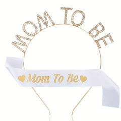 MOM TO BE Rhinestone Headband & Sash Set