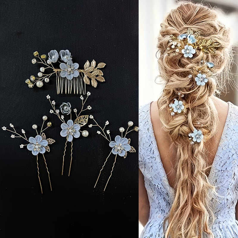 4 Pack Romantic Floral Hair Accessories Bridal Wedding Comb Set