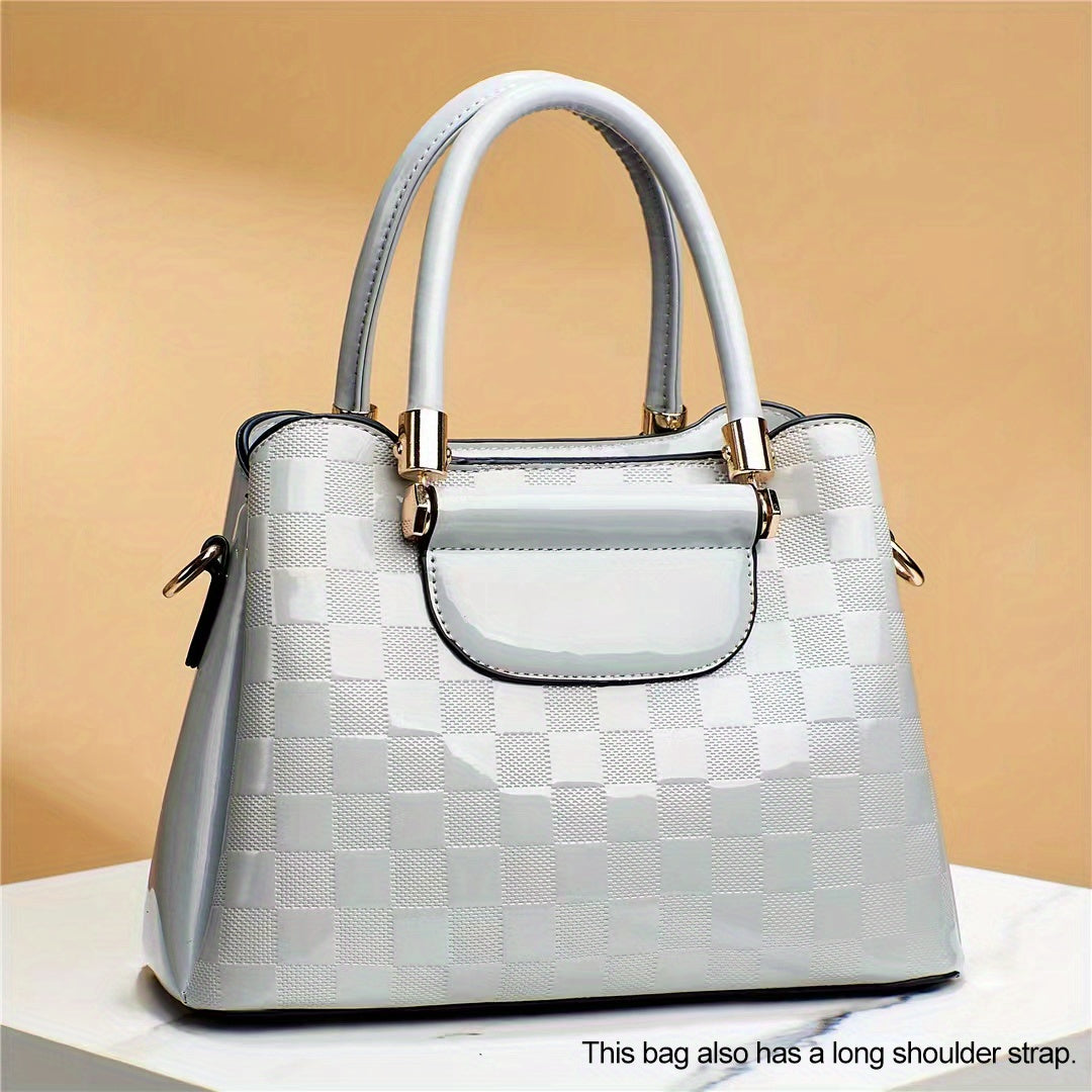 Plaid Pattern Handbag Crossbody Bag Top Handle Purse For Office