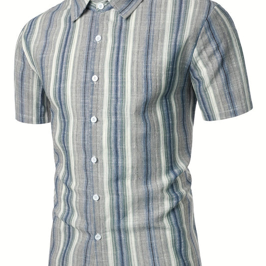 Vertical Striped Men's Shirt Short Sleeves Casual Button Up