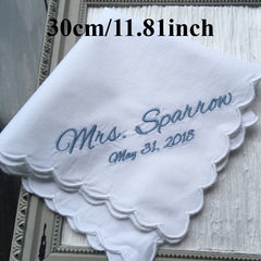Mrs Sparrow Handkerchief with Date Wedding & Shower Gift for Bride