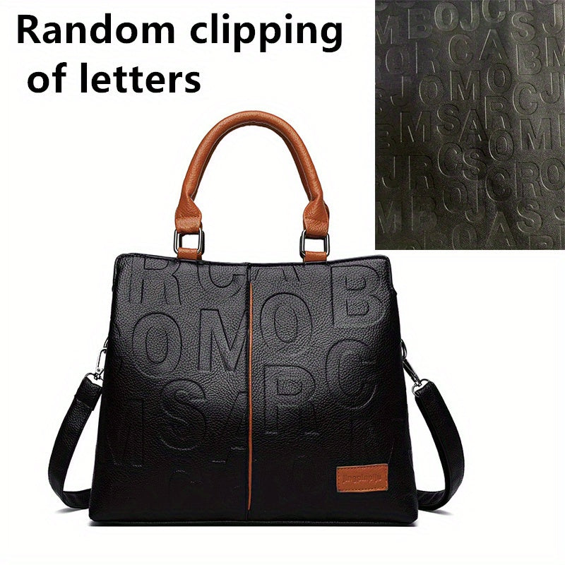 Embossed Faux Leather Shoulder Bag Women's Double Handle Purse