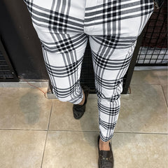 Men's Plaid Tapered Pants Slim Fit Business Pencil Pants