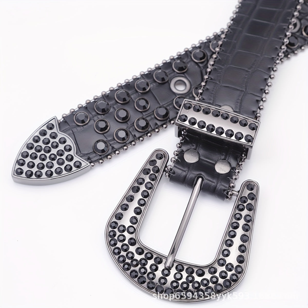 Crocodile Pattern Rhinestone Belt Sparkling Vintage PU Leather Waistband