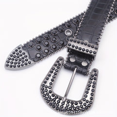 Crocodile Pattern Rhinestone Belt Sparkling Vintage PU Leather Waistband