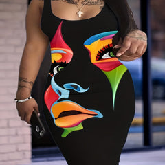  Abstract Figure Print Tank Dress